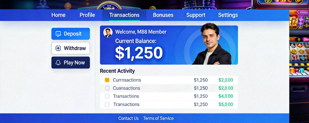 Tampilan dashboard member M88 setelah berhasil login dengan menu navigasi lengkap